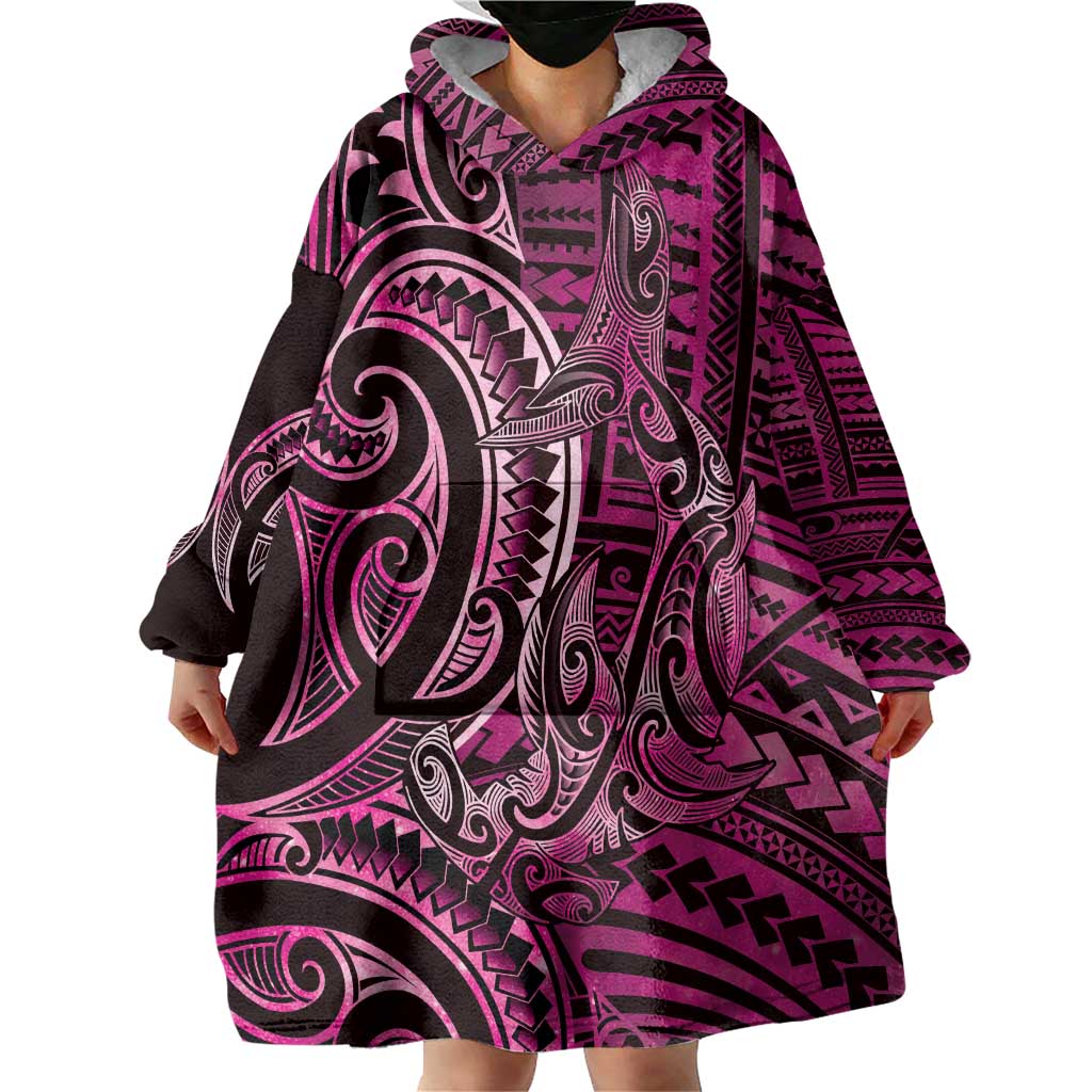 New Zealand Hammerhead Shark Wearable Blanket Hoodie Maori Haehae Mangopare Pink - Polynesian Pride