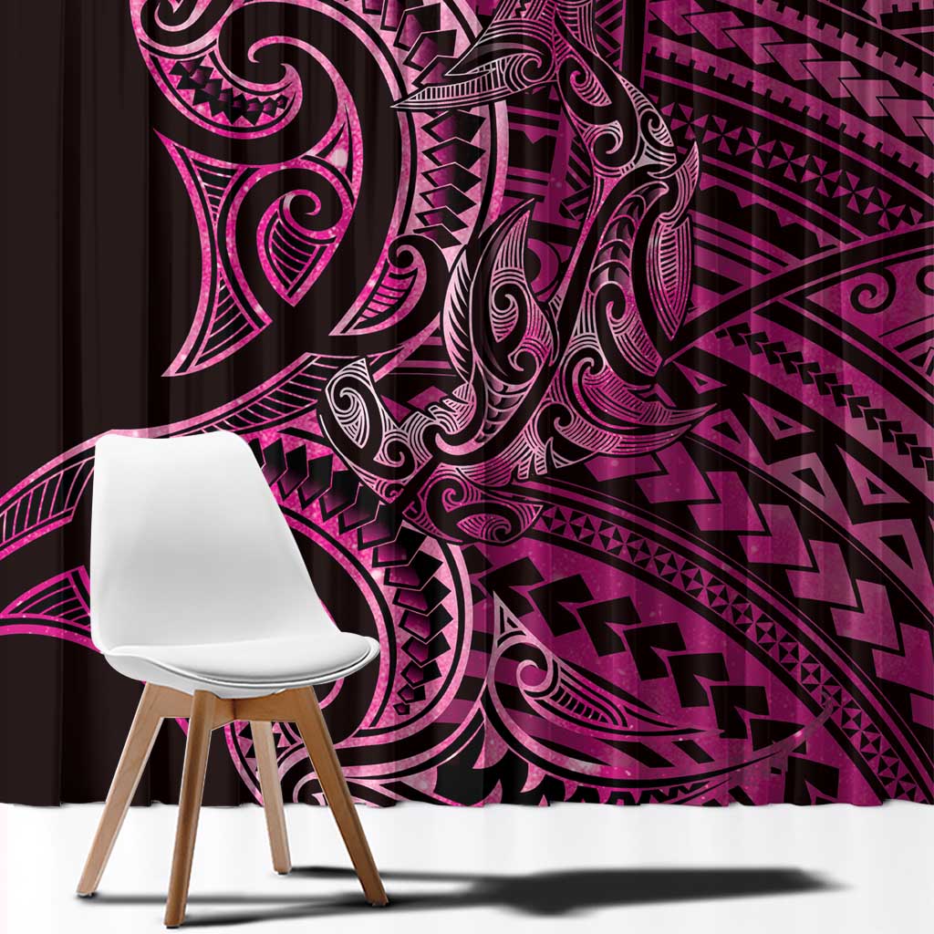 New Zealand Hammerhead Shark Window Curtain Maori Haehae Mangopare Pink - Polynesian Pride