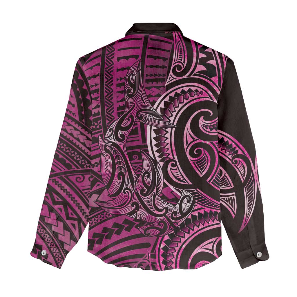 New Zealand Hammerhead Shark Women Casual Shirt Maori Haehae Mangopare Pink - Polynesian Pride