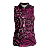 New Zealand Hammerhead Shark Women Sleeveless Polo Shirt Maori Haehae Mangopare Pink - Polynesian Pride