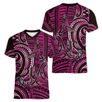 New Zealand Hammerhead Shark Women V-Neck T-Shirt Maori Haehae Mangopare Pink - Polynesian Pride