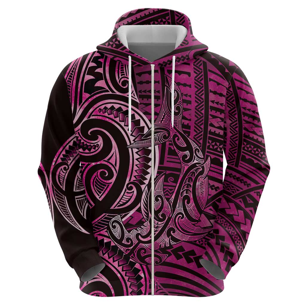 New Zealand Hammerhead Shark Zip Hoodie Maori Haehae Mangopare Pink - Polynesian Pride