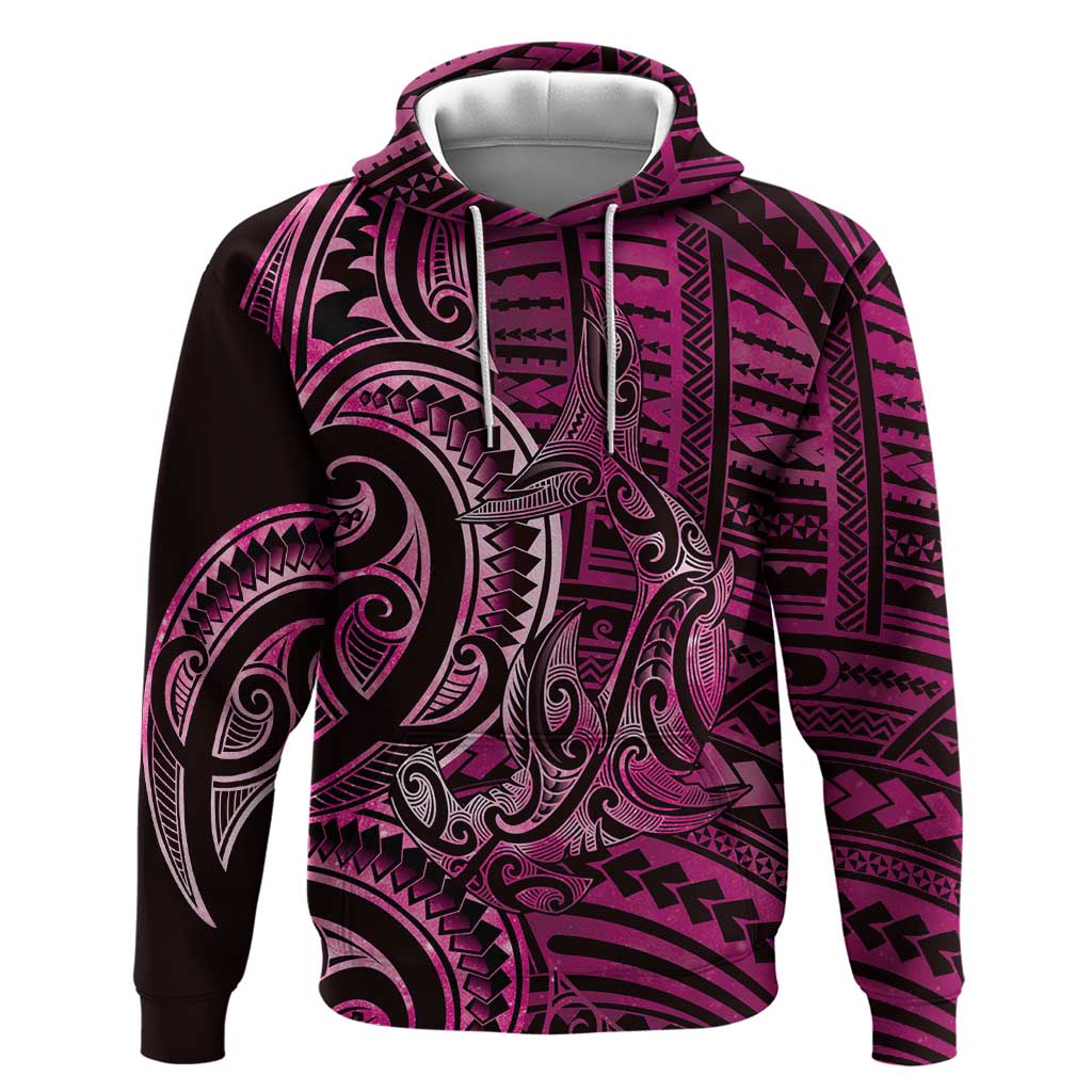 New Zealand Hammerhead Shark Zip Hoodie Maori Haehae Mangopare Pink - Polynesian Pride