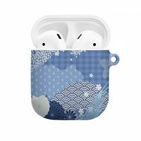Blue Palaka Japanese Patterns AirPods Case Asanoha Seigaiha Sakura Motif - Polynesian Pride