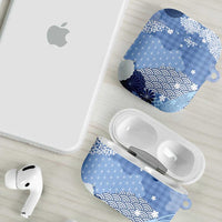 Blue Palaka Japanese Patterns AirPods Case Asanoha Seigaiha Sakura Motif - Polynesian Pride