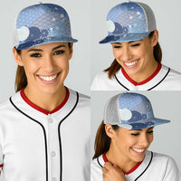 Blue Japanese Traditional Motifs Baseball Net Cap Palaka With Asanoha Seigaiha Sakura - Polynesian Pride