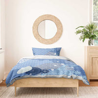 Blue Palaka Japanese Patterns Bedding Set Asanoha Seigaiha Sakura Motif - Polynesian Pride