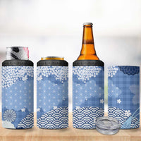 Blue Palaka Japanese Patterns 4 in 1 Can Cooler Tumbler Asanoha Seigaiha Sakura Motif - Polynesian Pride