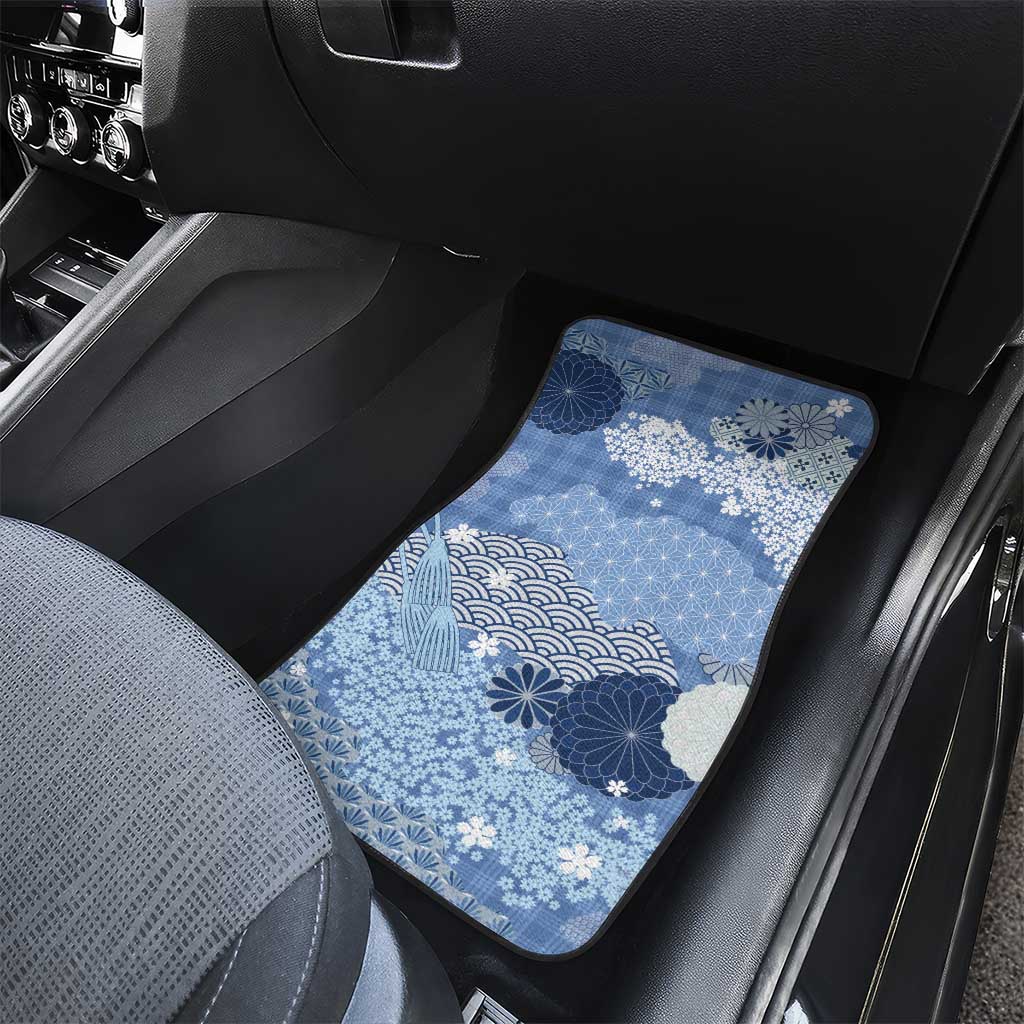 Blue Palaka Japanese Patterns Car Mats Asanoha Seigaiha Sakura Motif - Polynesian Pride