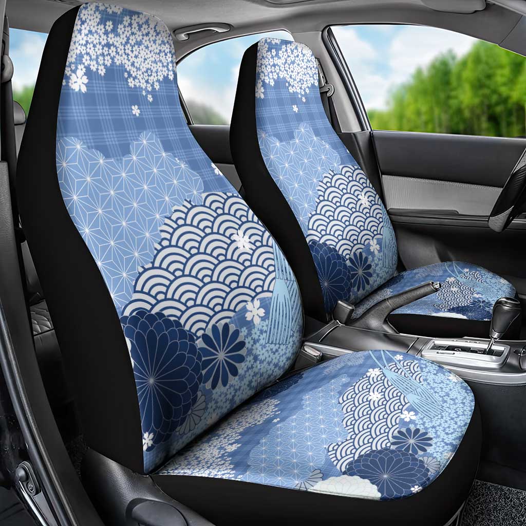 Blue Palaka Japanese Patterns Car Seat Cover Asanoha Seigaiha Sakura Motif - Polynesian Pride