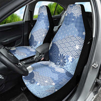Blue Palaka Japanese Patterns Car Seat Cover Asanoha Seigaiha Sakura Motif - Polynesian Pride