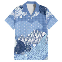 Blue Palaka Japanese Patterns Family Matching Summer Maxi Dress and Hawaiian Shirt Asanoha Seigaiha Sakura Motif - Polynesian Pride