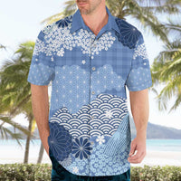Blue Palaka Japanese Patterns Hawaiian Shirt Asanoha Seigaiha Sakura Motif - Polynesian Pride