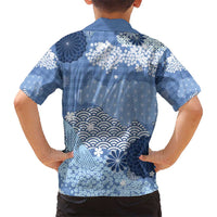 Blue Palaka Japanese Patterns Kid Hawaiian Shirt Asanoha Seigaiha Sakura Motif LT14 - Polynesian Pride