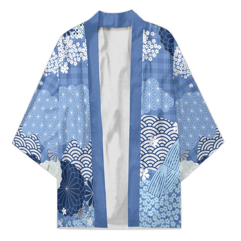 Blue Palaka Japanese Patterns Kimono Asanoha Seigaiha Sakura Motif - Polynesian Pride