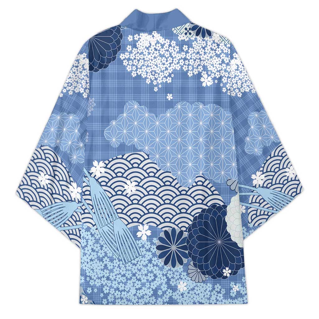 Blue Palaka Japanese Patterns Kimono Asanoha Seigaiha Sakura Motif - Polynesian Pride
