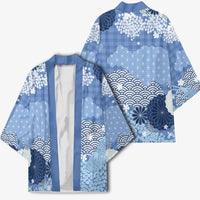 Blue Palaka Japanese Patterns Kimono Asanoha Seigaiha Sakura Motif - Polynesian Pride