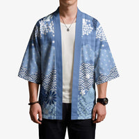 Blue Palaka Japanese Patterns Kimono Asanoha Seigaiha Sakura Motif - Polynesian Pride