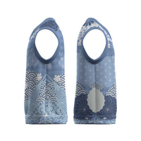 Blue Palaka Japanese Patterns Christmas Knitted V-Neck Vest Asanoha Seigaiha Sakura Motif - Polynesian Pride