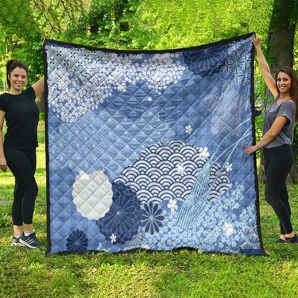 Blue Palaka Japanese Patterns Quilt Asanoha Seigaiha Sakura Motif LT14 - Polynesian Pride