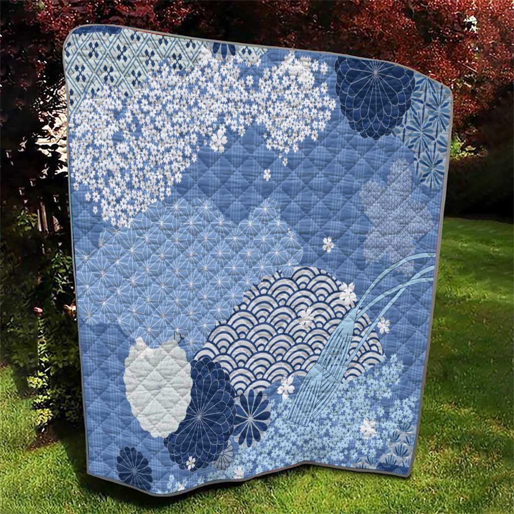 Blue Palaka Japanese Patterns Quilt Asanoha Seigaiha Sakura Motif LT14 - Polynesian Pride