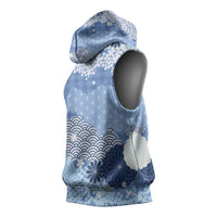 Blue Palaka Japanese Patterns Sleeveless Hoodie Asanoha Seigaiha Sakura Motif LT14 - Polynesian Pride