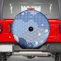 Blue Palaka Japanese Patterns Spare Tire Cover Asanoha Seigaiha Sakura Motif - Polynesian Pride