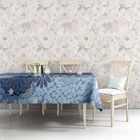 Blue Palaka Japanese Patterns Tablecloth Asanoha Seigaiha Sakura Motif - Polynesian Pride