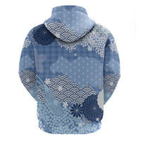 Blue Palaka Japanese Patterns Zip Hoodie Asanoha Seigaiha Sakura Motif - Polynesian Pride