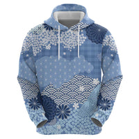 Blue Palaka Japanese Patterns Zip Hoodie Asanoha Seigaiha Sakura Motif - Polynesian Pride