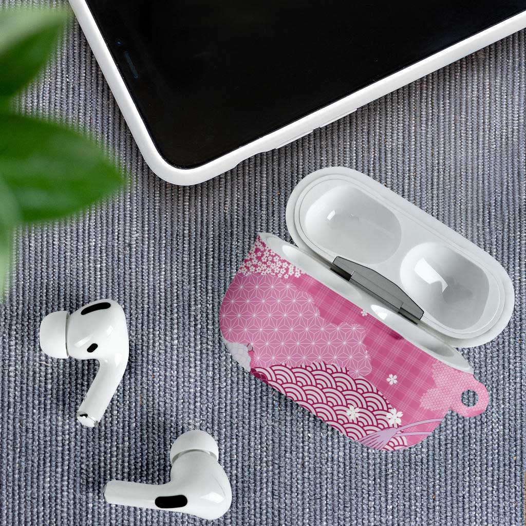 Pink Palaka Japanese Patterns AirPods Case Asanoha Seigaiha Sakura Motif - Polynesian Pride
