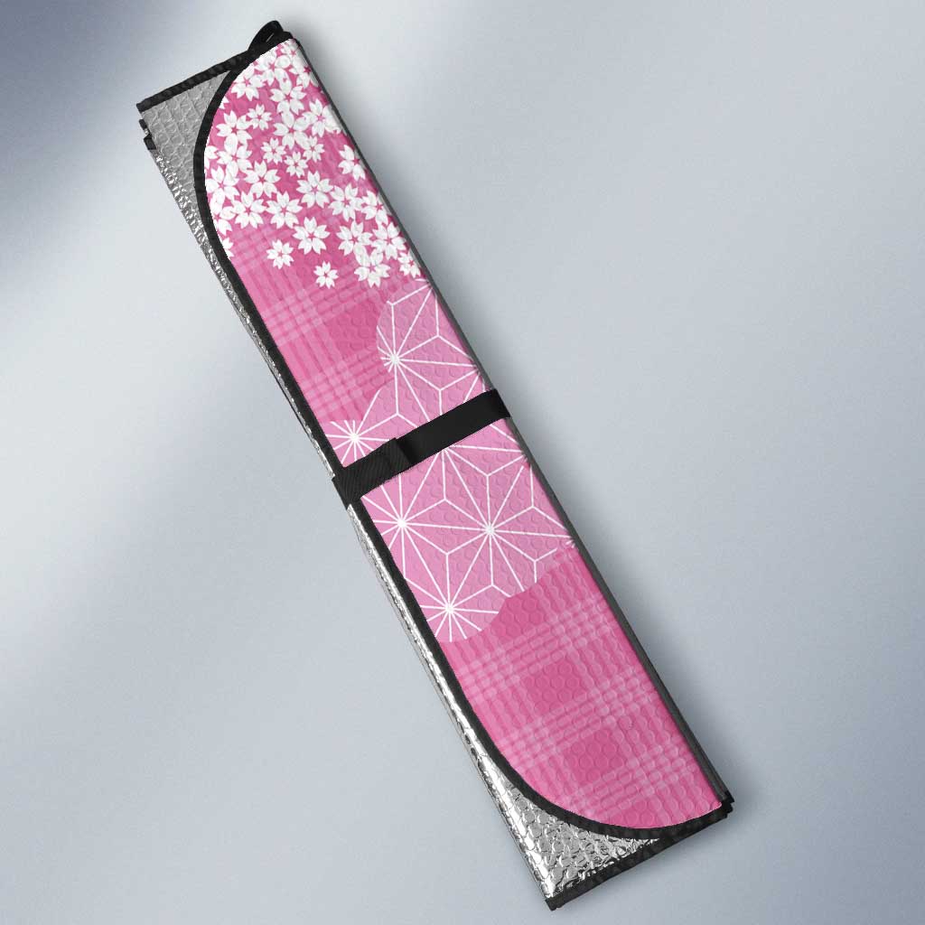 Pink Palaka Japanese Patterns Auto Sun Shade Asanoha Seigaiha Sakura Motif - Polynesian Pride