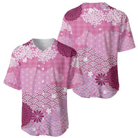 Pink Palaka Japanese Patterns Baseball Jersey Asanoha Seigaiha Sakura Motif - Polynesian Pride