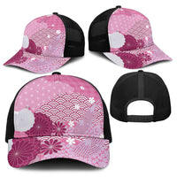 Pink Japanese Traditional Motifs Baseball Net Cap Palaka With Asanoha Seigaiha Sakura - Polynesian Pride
