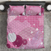 Pink Palaka Japanese Patterns Bedding Set Asanoha Seigaiha Sakura Motif - Polynesian Pride
