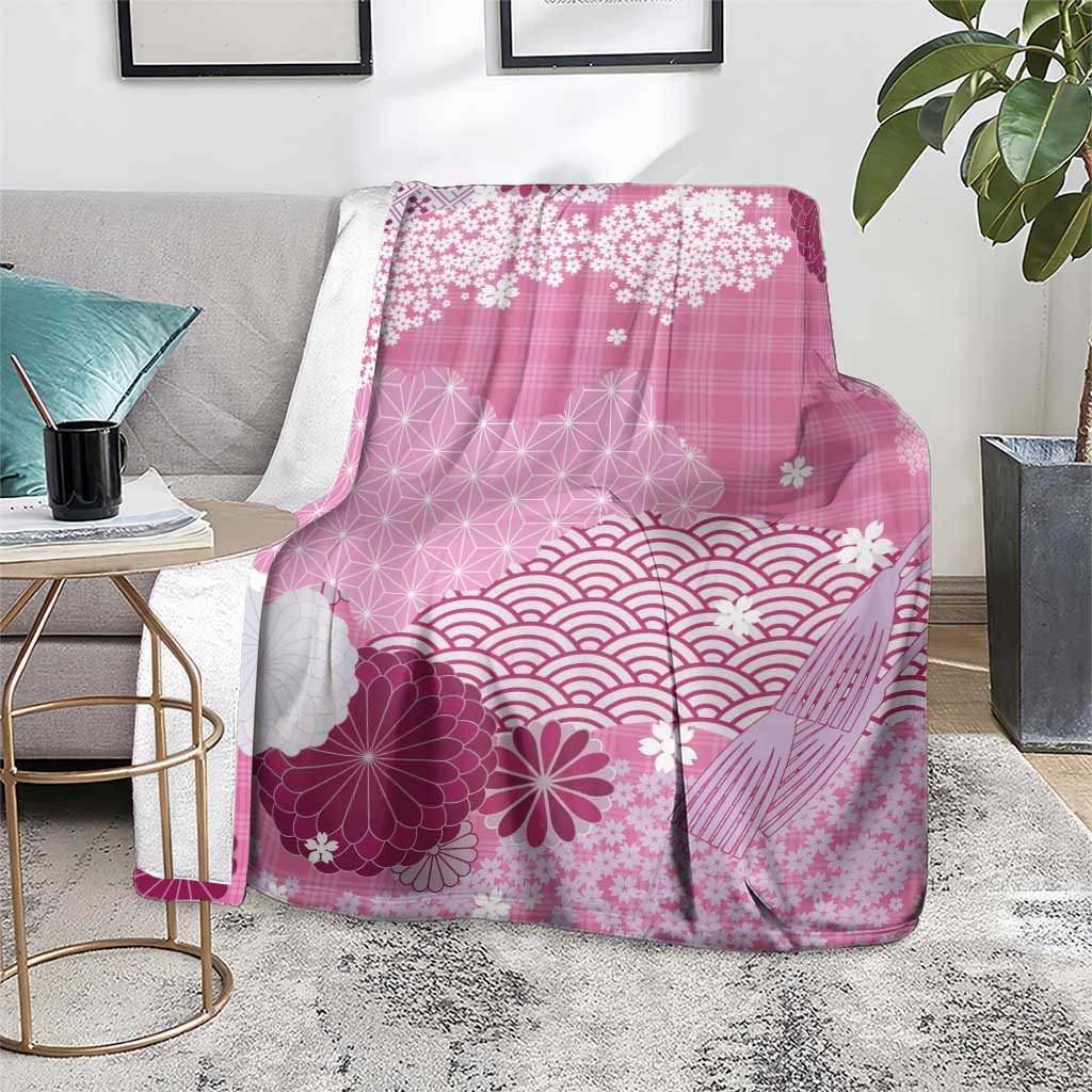 Pink Palaka Japanese Patterns Blanket Asanoha Seigaiha Sakura Motif - Polynesian Pride