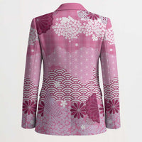 Pink Palaka Japanese Patterns Blazer Asanoha Seigaiha Sakura Motif - Polynesian Pride
