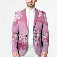 Pink Palaka Japanese Patterns Blazer Asanoha Seigaiha Sakura Motif - Polynesian Pride