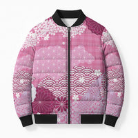 Pink Palaka Japanese Patterns Bomber Puffer Jacket Asanoha Seigaiha Sakura Motif LT14 Unisex Pink - Polynesian Pride