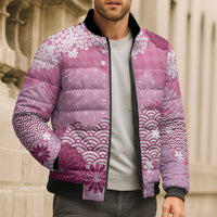 Pink Palaka Japanese Patterns Bomber Puffer Jacket Asanoha Seigaiha Sakura Motif LT14 - Polynesian Pride