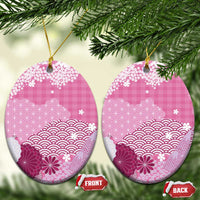 Pink Palaka Japanese Patterns Ceramic Ornament Asanoha Seigaiha Sakura Motif - Polynesian Pride