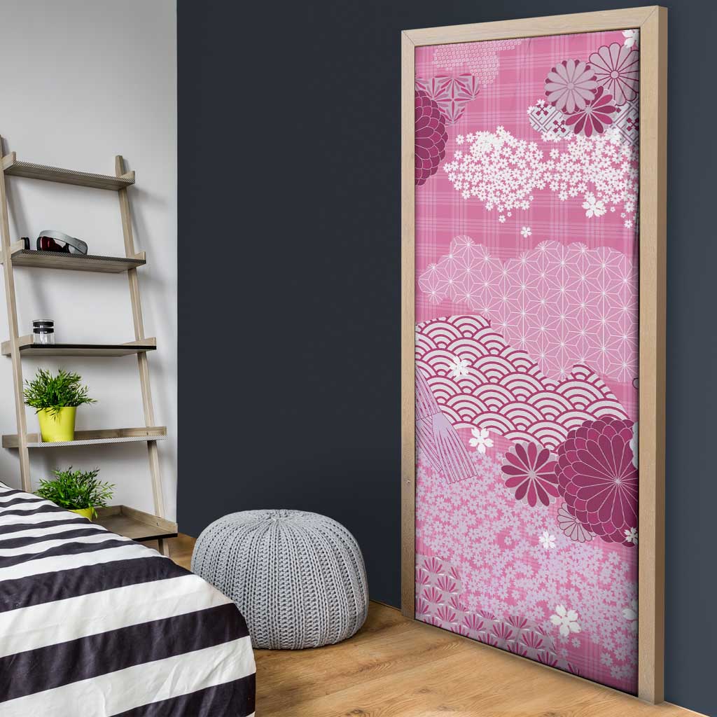 Pink Palaka Japanese Patterns Door Cover Asanoha Seigaiha Sakura Motif - Polynesian Pride