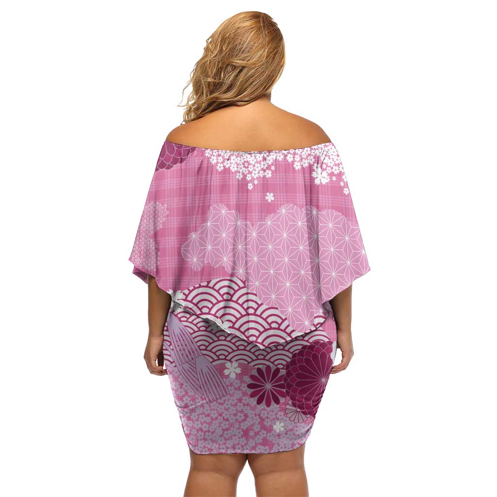 Pink Palaka Japanese Patterns Family Matching Off Shoulder Short Dress and Hawaiian Shirt Asanoha Seigaiha Sakura Motif - Polynesian Pride