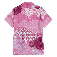 Pink Palaka Japanese Patterns Family Matching Puletasi and Hawaiian Shirt Asanoha Seigaiha Sakura Motif - Polynesian Pride