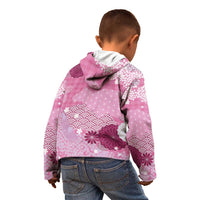 Pink Palaka Japanese Patterns Kid Hoodie Asanoha Seigaiha Sakura Motif - Polynesian Pride