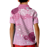 Pink Palaka Japanese Patterns Kid Polo Shirt Asanoha Seigaiha Sakura Motif - Polynesian Pride