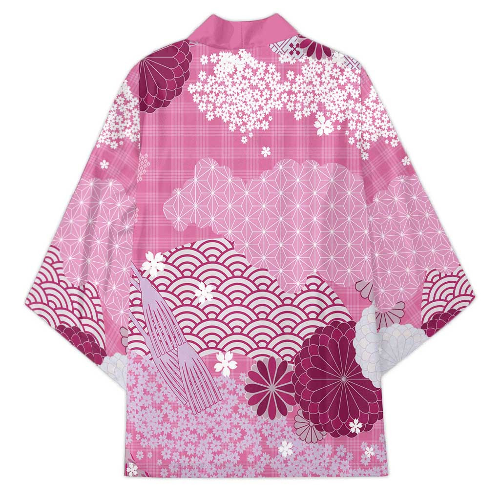 Pink Palaka Japanese Patterns Kimono Asanoha Seigaiha Sakura Motif - Polynesian Pride