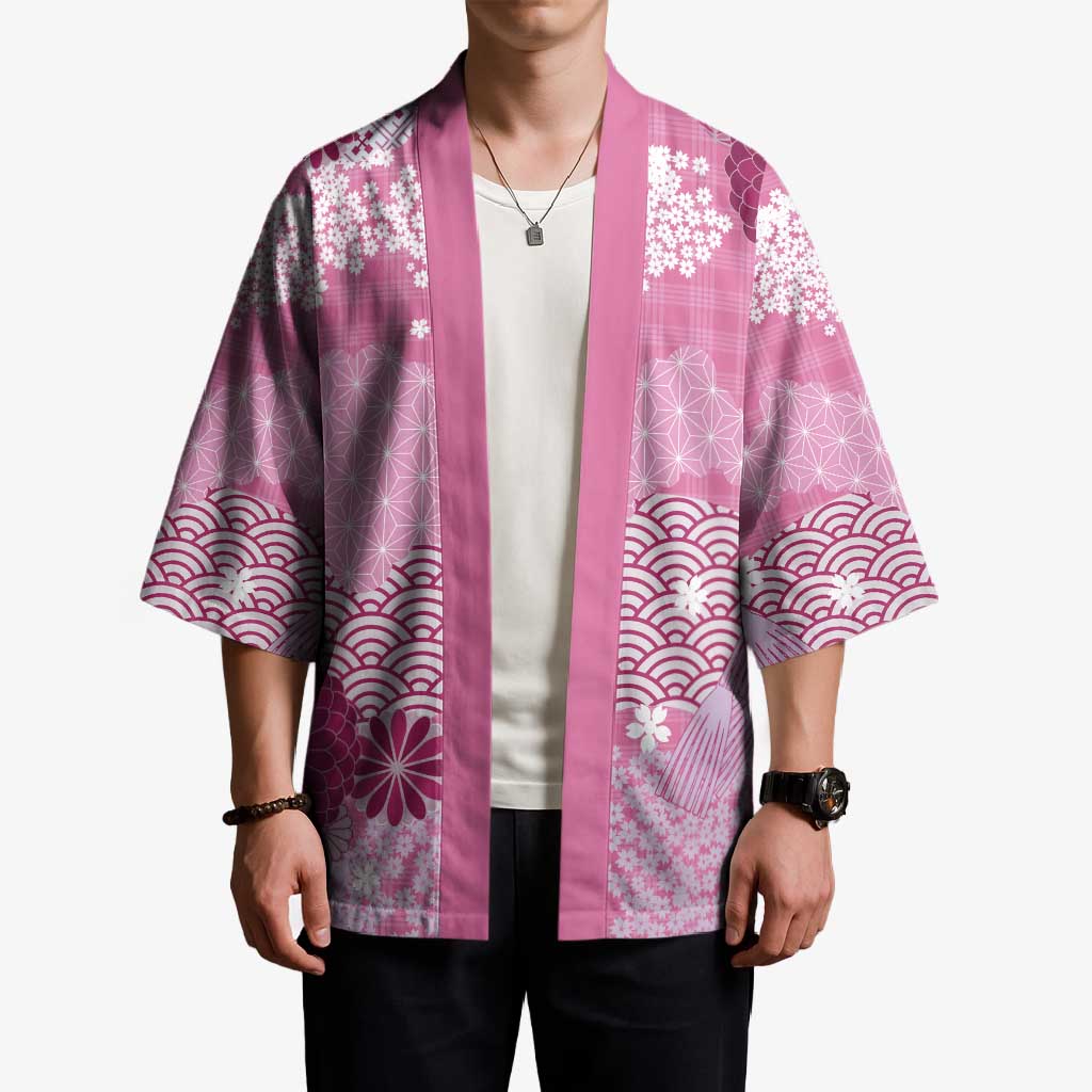 Pink Palaka Japanese Patterns Kimono Asanoha Seigaiha Sakura Motif - Polynesian Pride