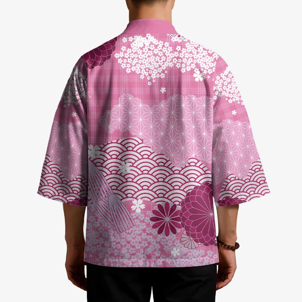 Pink Palaka Japanese Patterns Kimono Asanoha Seigaiha Sakura Motif - Polynesian Pride