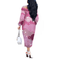 Pink Palaka Japanese Patterns Off The Shoulder Long Sleeve Dress Asanoha Seigaiha Sakura Motif - Polynesian Pride